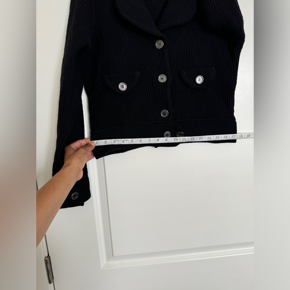 Burberry Black Ribbed Button-Up Wool Sweater Jacket - Picture 8 of 16